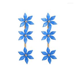 Dangle Earrings Korean Fashion Jewellery Romantic Blue Yellow Enamel Flower Long For Women Wedding Accessories Boho