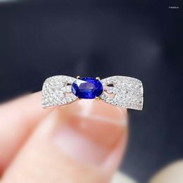 Cluster Rings Natural Real Blue Sapphire Luxury Ring 4 6mm 0.6ct Gemstone 925 Sterling Silver Fine Jewellery T236187