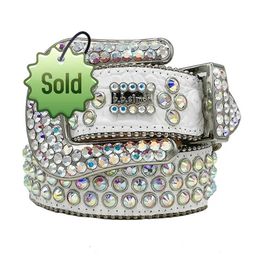 22023 Fashion Green Designer Bb Simon Belts for Men Women Shiny diamond belt Black Blue white multicolour with bling rhinestones as birthday Christmas giftaa