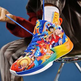 New Mens High Top Basketball Shoes Cartoon Design Sneakers Youth Sports Trainers Size 38-45 Multicolor