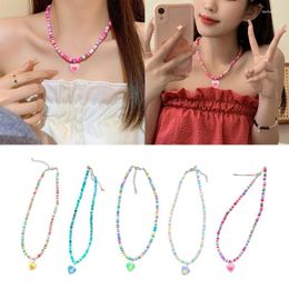 Pendant Necklaces Women Candy Color Dopamines Bead Necklace Eye Catching Beaded Chain Jewelry