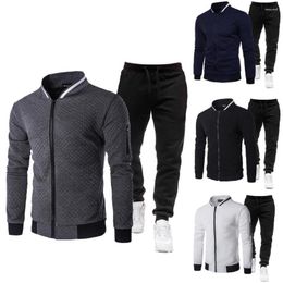 Men's Tracksuits Men Tracksuit With Pockets Stylish Sports Wear Set For Outdoor Activities Stand Collar Zipper Jacket Elastic Running