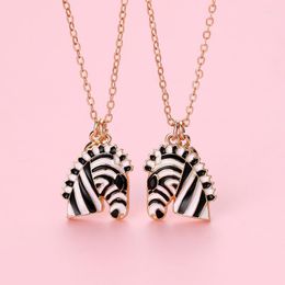 Chains Lovecryst 2Pcs/set Enamel Cute Zebra Animals Pendant Friend Necklace For Girls BFF Friendship Jewellery Gift