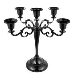 Decorative Objects Figurines Black Metal Candelabra with 5 Arms Candlestick Gothic Candle Holders for Home Decor Wedding Christmas Church Party 230818