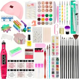 Acrylic Nail Art Kit Nail Art Manicure Set Acrylic Powder Brush Glitter File French Tips UV Lamp Nail Art Decoration Tools Nail Drill Set For Beginners With Everything