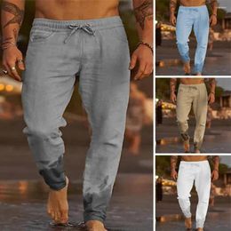 Men's Pants Elastic Waist Quick Dry Ankle Length Beach Trousers Loose Fit Soft Thin Fabric With Pockets For Daily