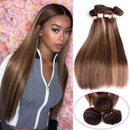 Highlight Bundles Brazilian Straight Human Hair Bundles Ombre Brown Straight Hair Bundles 3 Bundles Remy Human Hair Extensions