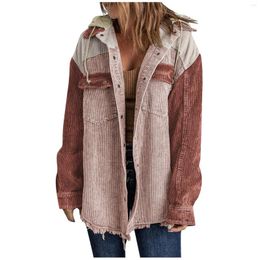 Women's Jackets Fashion Autumn Corduroy Shawl Jacket Female Long Sleeve Buckle Color Matching Hooded With Pocket Coats 2023