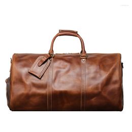 Duffel Bags Men's Cowhide Travel Bag Genuine Leather Casual Hand Luggage High Capacity Duffle Shoulder Shoe Pocket For 18 Inch Tablet PC