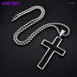 Pendant Necklaces AMUMIU Black Cross Necklace Sky Bright Stainless Steel Chain Gold Silver Colour Mens Women Gift P074