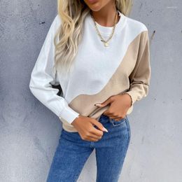 Women's Sweaters Autumn Color-Block Crew Neck Long Sleeve Pullover Thin Knitted Sweater For Women Fashion Tops 2023