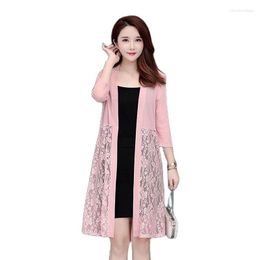 Women's Knits 2023 SummerFashion Lace Sunscreen Cardigan Latge Size Long Thin Coat Dress Shawl Mesh Air Conditioning Shir