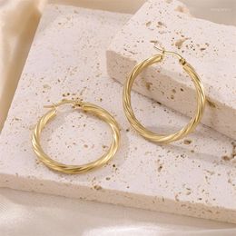 Hoop Earrings Ins Round Twist Stainless Steel Women's Simple 18k Gold-Plated Ladies Fashion Jewelry Anniversary Gift