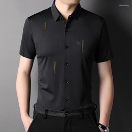 Men's Casual Shirts 2023 Summer Blouse Turn-down Collar Business Traceless Breathable Fashion Letter Button Short Sleeve