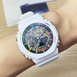 Full-featured Wrist Watches GA LED Dual Display Men Women Girl Casual Sports Royal Oak Electronic Analogue Digital Ladies Waterproof Clock 04