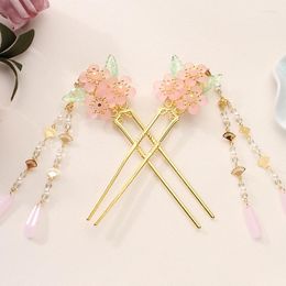 Hair Clips U-Shaped Hairpin Exquisite Classic Chinese Style Flower Long Tassel Clip Golden Sticks Vintage Clasp Lady Jewellery