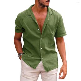 Men's Casual Shirts Summer For Men Solid Color Blouse Cotton Linen Short Sleeve Loose Cardigan Comfy Breathable Beach Shirt