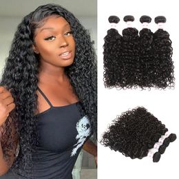 Water Wave Bundles Brazilian Hair Bundles 28 30 32 34 Inch Hair Extensions Human Hair Bundles Remy Hair 3/4 Bundles Deal