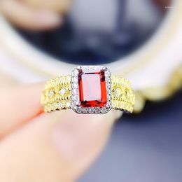 Cluster Rings Rectangle Garnet Ring Natural Real Red Per Jewellery 6 8mm 1.7ct Gemstone 925 Sterling Silver Fine J22673