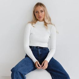 Women's Sweaters White Turtleneck Sweater For Women Elegant Causal Slim Long Sleeve Knitted Pullovers Autumn Winter Solid Basic Jumpers 2023