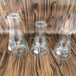 1set 100/150/200ml Chemistry Lab Glass Erlenmeyer Flask Straight Mouth Triangular With Wide Neck