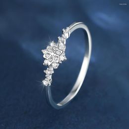 Wedding Rings Delicate Small Snowflake For Women Silver Colour Metal White Zircon Flower Bands Stacking Thin Finger Ring Jewellery