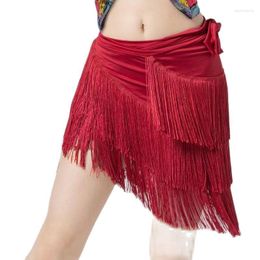 Stage Wear Adult Woman Latin Dance Half Skirt Tassel Hip Scarf Practice Clothes Female Short Table Performance