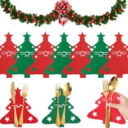 Dinnerware Sets 10/5/1Pcs Christmas Tree Knife Fork Holder Bag Xmas Home Kitchen Decoration Fabric Cookware Organiser Spoon Accessory