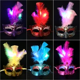 Party Masks Light Blinking LED Glow Feather Butterfly Mask Women Girls Venetian Mard Gras Masquerade Wedding Festival Costume 230818