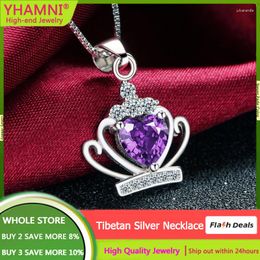 Pendant Necklaces Top Quality Fashion Crown Necklace For Women Vintage Real Tibetan Silver Cubic Zircon Stone Jewellery Girl Gift