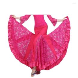Stage Wear Long Flamenco Modern Dance Skirt Sequined Mesh Waltz Dress Women's Costume Clothing For Girls