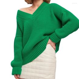 Women's Sweaters Women Loose Sweater Autumn Winter Clothes Chic And Elegant Solid Colour Cable V-Neck Long Sleeve Pullover Thick Knitwear