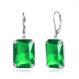 Dangle Earrings Real 925 Sterling Silver Emerald For Women Big Gemstone Fine Jewellery Rectangle Trendy Jewellery