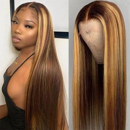 360 Highlight Wig Human Hair 4/27 Brown Colored Lace Front Human Hair Wigs for Women Pre Plucked 13X6 Straight Lace Frontal Wigs