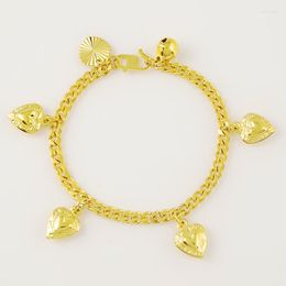 Charm Bracelets 24K Gold Plating Yellow Colour Heart Charms Link Chain Jewellery Accessories High Gifts For Little Babies Girls