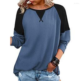 Women's Sweaters Female Casual Loose Stitching Contrast Round Neck Long Sleeve Top Comfortable Women T-Shirts 2023 Fashion Ladies Chic