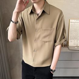 Men's Casual Shirts Summer Cool Ice Silk Men Korean Harajuku Style Short Sleeved Mens Shirt Streetwear Plus Size Social Ropa Hombre