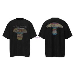 48tw Men's T-shirts Saint Michael Cartoon Mushroom Print Washed Old Short Sleeve American Casual Loose Couple T-shirt