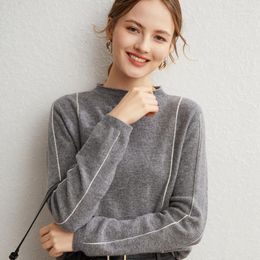 Women's Sweaters Round Neck Pullover 2023 Autumn And Winter Pure Wool Fashion Color-blocking Cashmere Sweater Casual Knitted Top