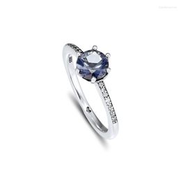 Cluster Rings Winter Blue CZ Sparkling Crown For Women Fashion 925 Sterling Silver Jewellery Female Crystal Accessories Girls