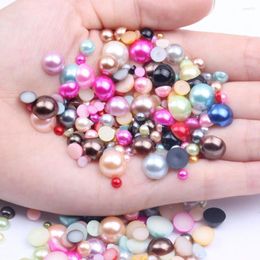 Nail Art Decorations Half Round Pearls 1000pcs Mixed Sizes 2 3 4 5 6 8 10mm ABS Imitation Flatback Loose Glue On Resin Beads DIY Jewellery