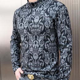 Men's Sweaters Winter Printed Warm Undershirt Plush Thickened T-shirt Pullover Mock Neck Fashion Wool Underwear Tops