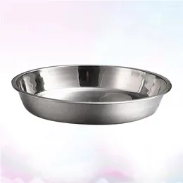 Plates Stainless Steel Non-magnetic Flat Round Plate Portable Dish Fruit Cake Baking Pan (24CM Silver)