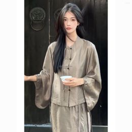 Ethnic Clothing 2023 Chinese Improved Cotton Linen Vintage Dress Set Summer Button Loose Top Retro Mid Length Half Skirt Qipao Two Piece