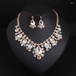 Necklace Earrings Set Sparkling Transparent Crystal Gemstone Collar Female Fashion Accessories Women Bridal Choker Statement Bib