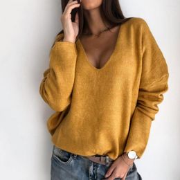 Women's Sweaters Women Autumn 2023 Fashion Sweater Loose Solid Color V Neck Long Sleeve Plush Pullover Top Casual Elegant Female Clothes