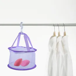 Bath Accessory Set Beauty Egg Drying Net Makeup Puff Hanger Dryer Rack Bathroom Reusable Cover Socks Purple Fabric Basket Brush