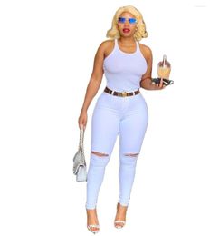 Women's Jeans Casual Slim Ripped Denim Solid Colour High Stretch Skinny Thin Pants Sexy Lift Hips Waist Pencil