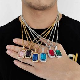 Pendant Necklaces Gold Plated Iced Out Pendants For Women Hip Hop Square Zircon Man Necklace Stainless Steel Chain Hippie Jewellery OS140