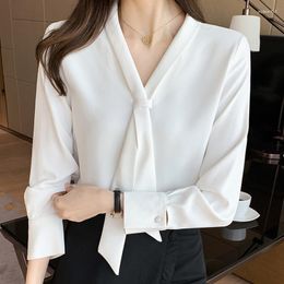 Women's Blouses 2023 Autumn Long Sleeve Chiffon Blouse Shirt Women Blusas Mujer De Moda Bow V-Neck Office Lady Tops Female